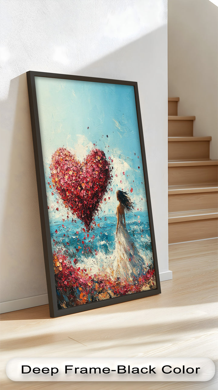 Petals of Love – Romantic Woman by the Sea Love Oil Painting