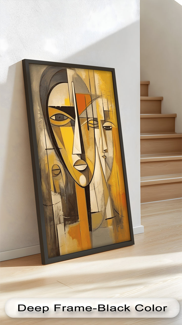 Golden Echoes – Cubist Expression of Faces in Motion Picasso Oil Painting