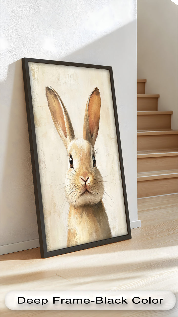 Soft-Gazed Bunny in Cream Hues - Animal Oil Painting