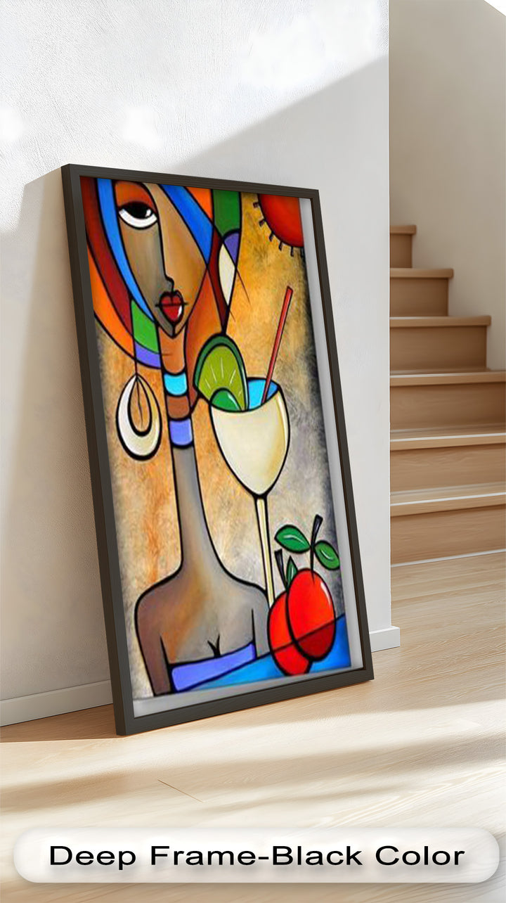 Tropical Muse – Colorful Woman with Cocktail Abstract Oil Painting
