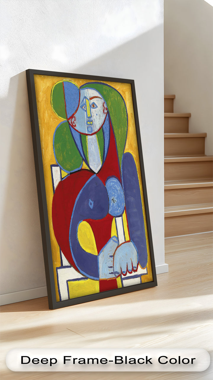 Seated in Silence – Colorful Cubist Portrait Oil Painting