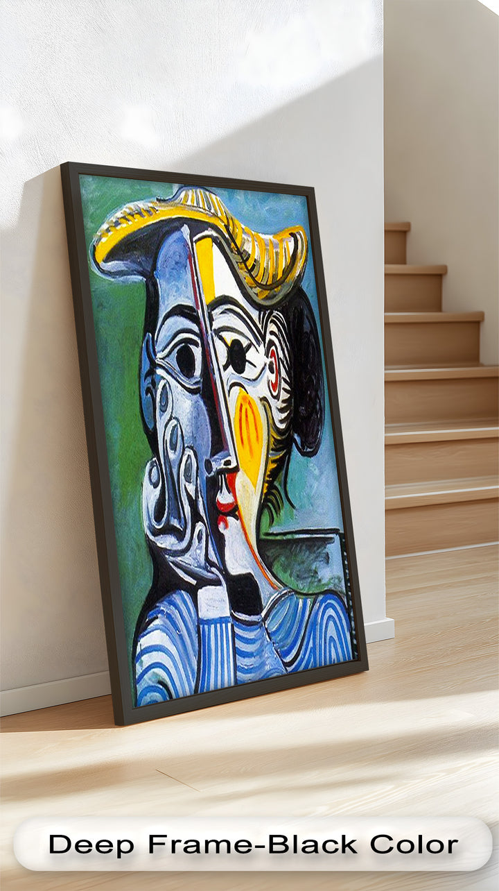 Woman in Striped Shirt – Bold Cubist Picasso Oil Painting