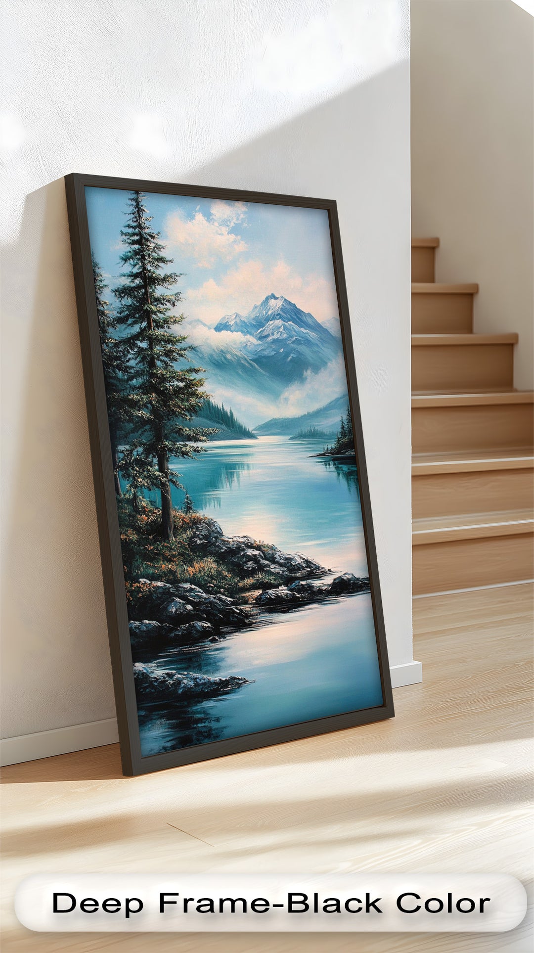 Ölgemälde einer Alpenseelandschaft – Wandkunst mit Bergnatur