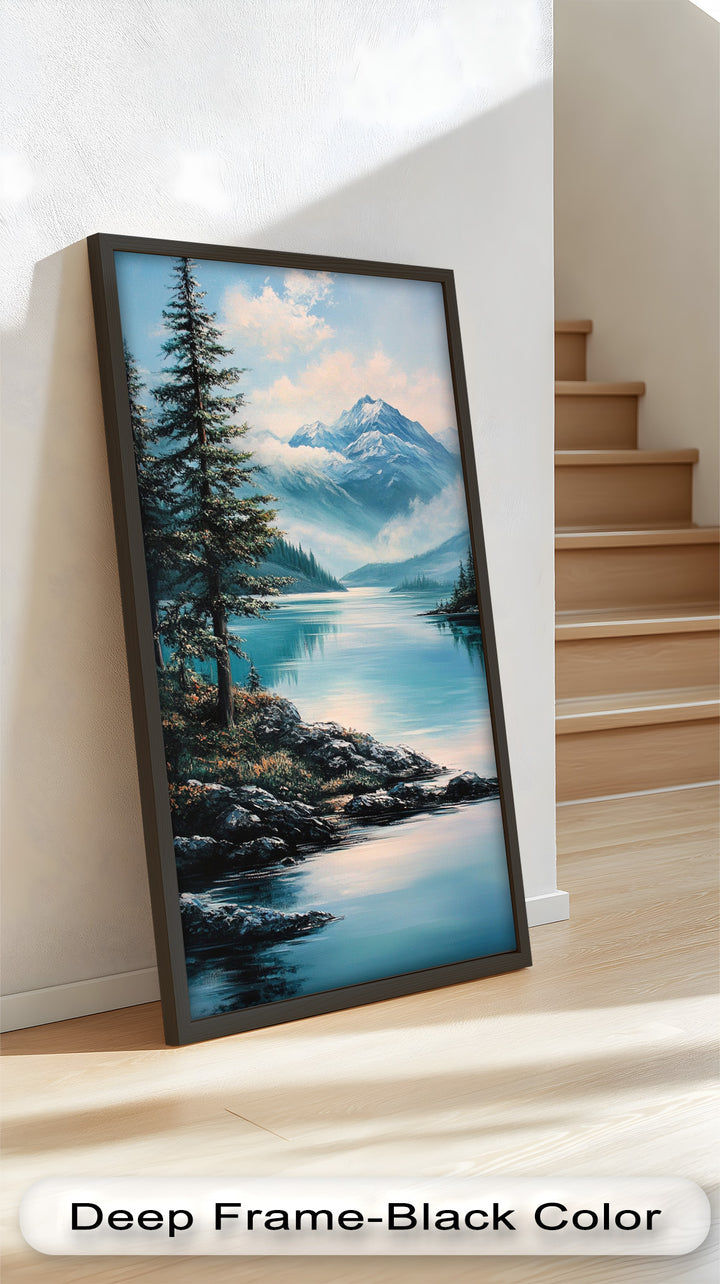 Ölgemälde einer Alpenseelandschaft – Wandkunst mit Bergnatur