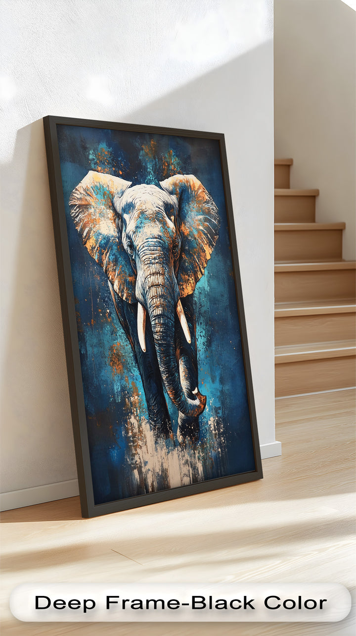 Elephant in Blue Tones - Animal Oil Painting