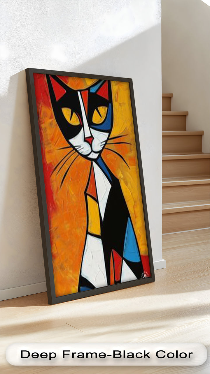 Geometric Feline – Abstract Cat Picasso Style Oil Painting