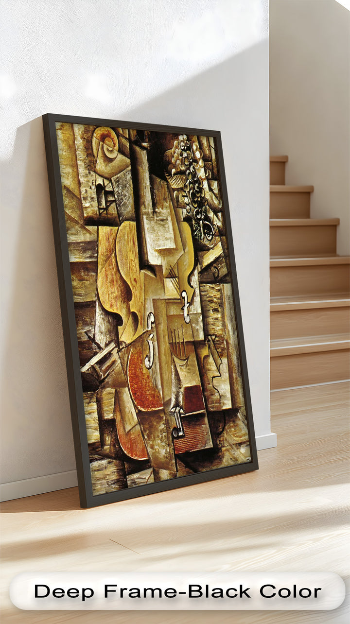 Violin & Grapes Wall Art – Cubist Still Life Oil Painting