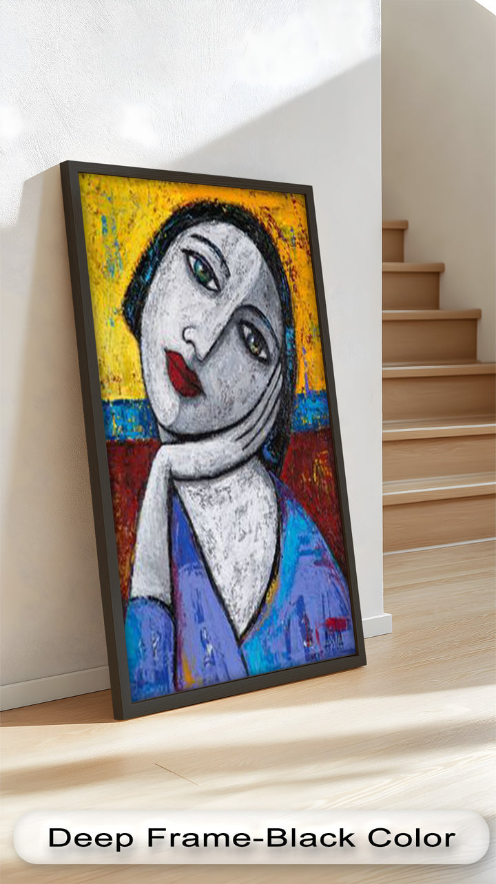 Restful Gaze – Expressionist Woman in Blue Picasso Oil Painting