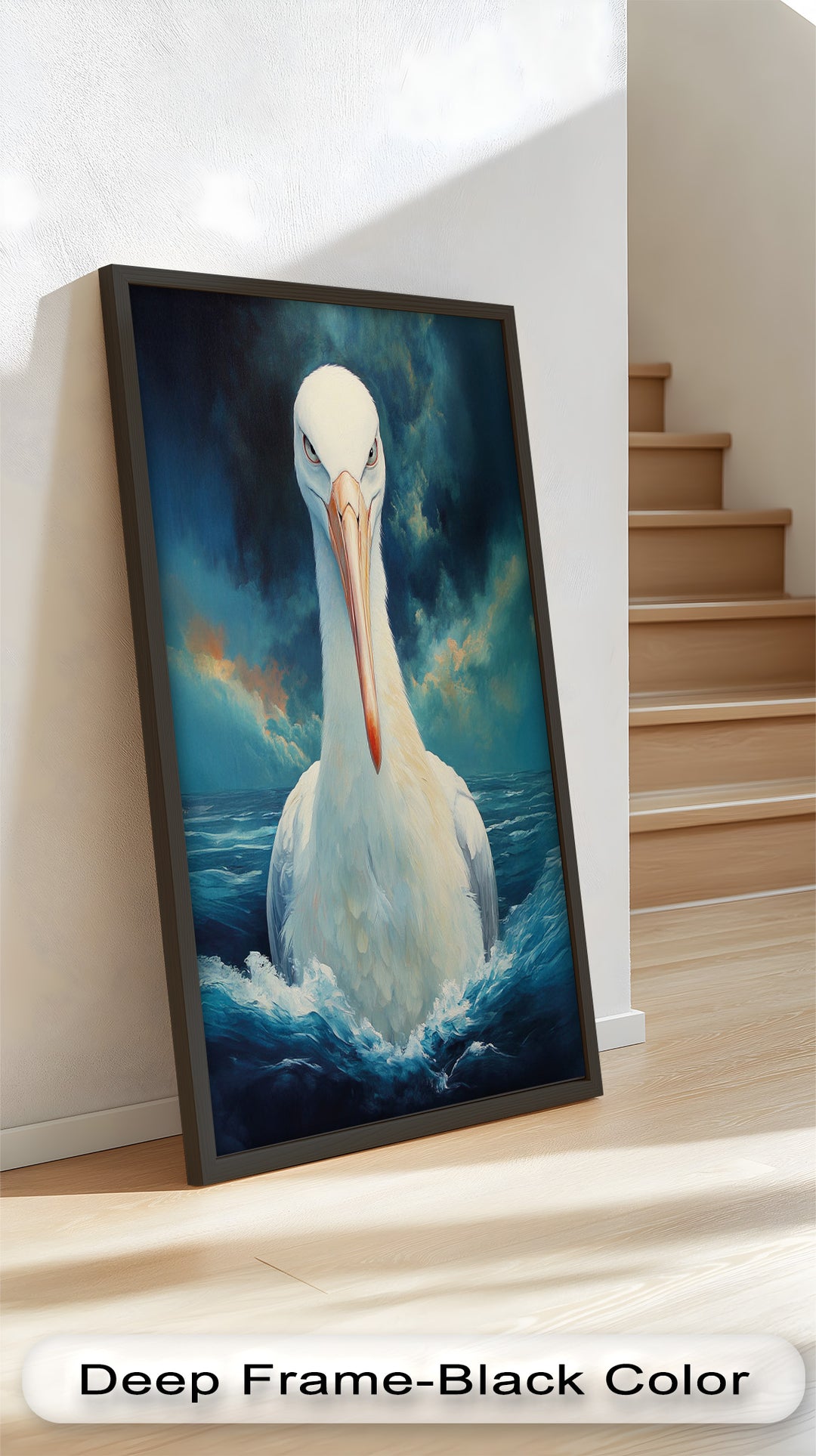 Stork Amid Ocean Storm - Animal Oil Painting