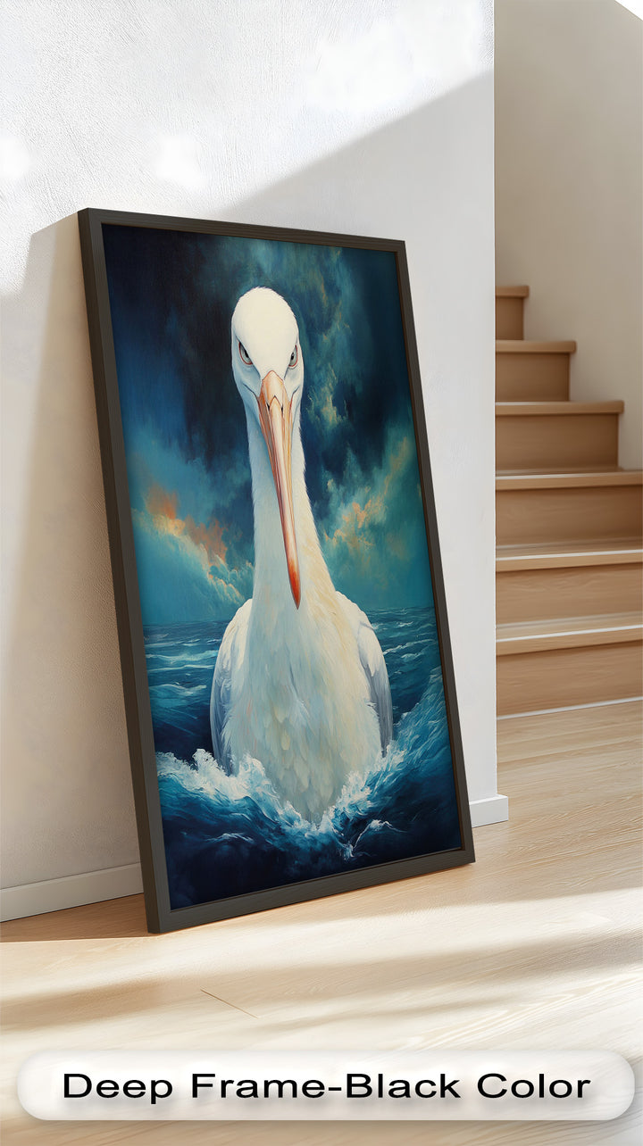 Stork Amid Ocean Storm - Animal Oil Painting