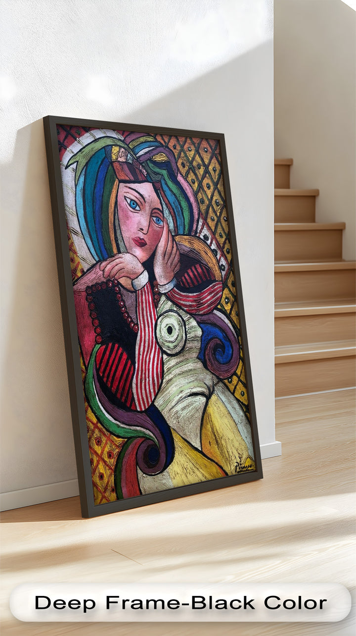 Bunte Muse – Lebendiges Porträt im Ölgemälde-Stil von Picasso