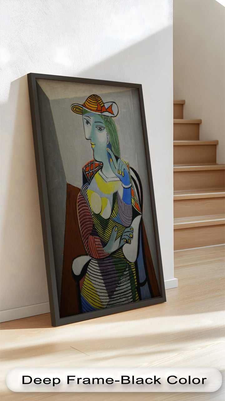 Striped Thoughts – Colorful Woman in Hat Picasso Oil Painting