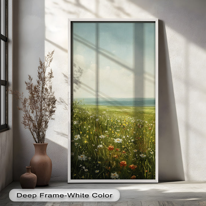 A poetic tribute to open fields and sea views, this artwork invites you to pause and enjoy the quiet beauty of nature in bloom.