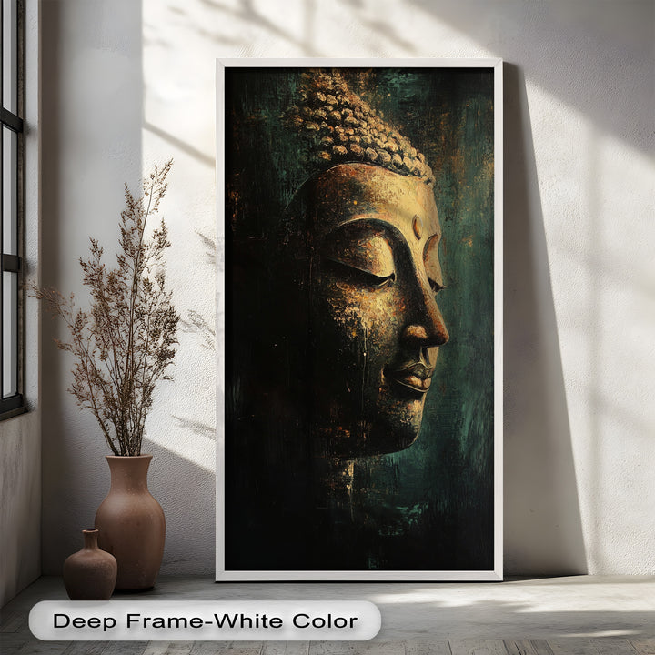 Ruhiges Buddha-Gesicht als Wandkunst – Religiöses Ölgemälde