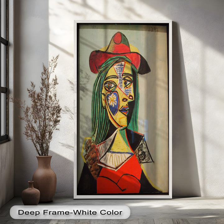 Solar Veil – Cubist Portrait of a Woman in Red Hat Oil Painting