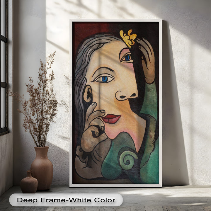 Quiet Bloom – Woman with Yellow Flower Picasso Oil Painting