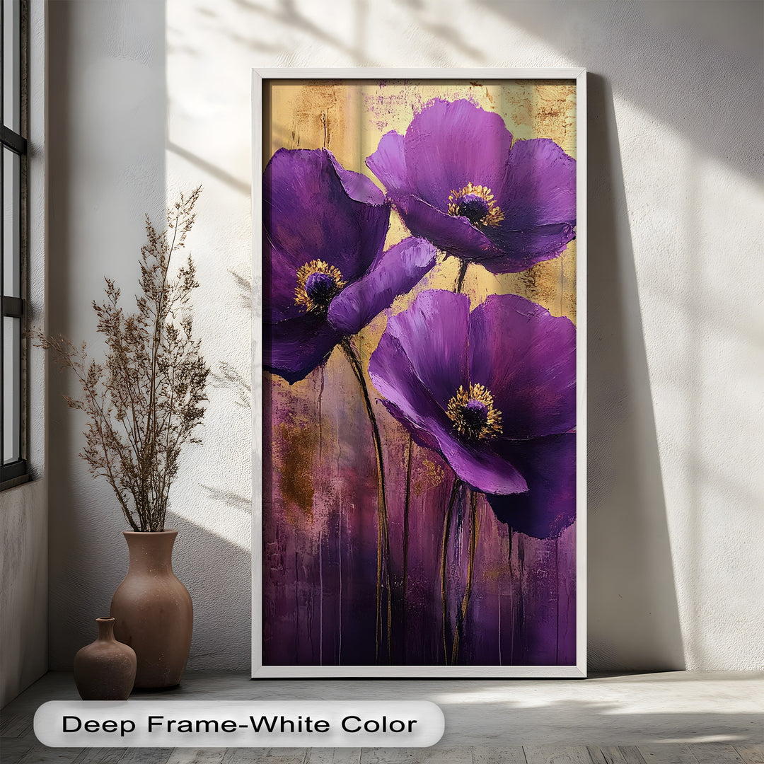 Purple Florals with Gold Accents - Flower Oil Painting
