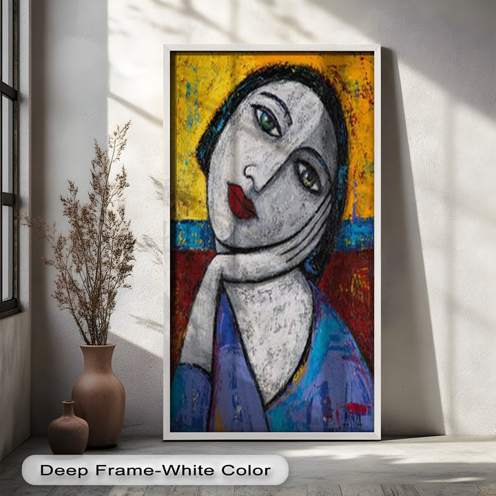 Restful Gaze – Expressionist Woman in Blue Picasso Oil Painting