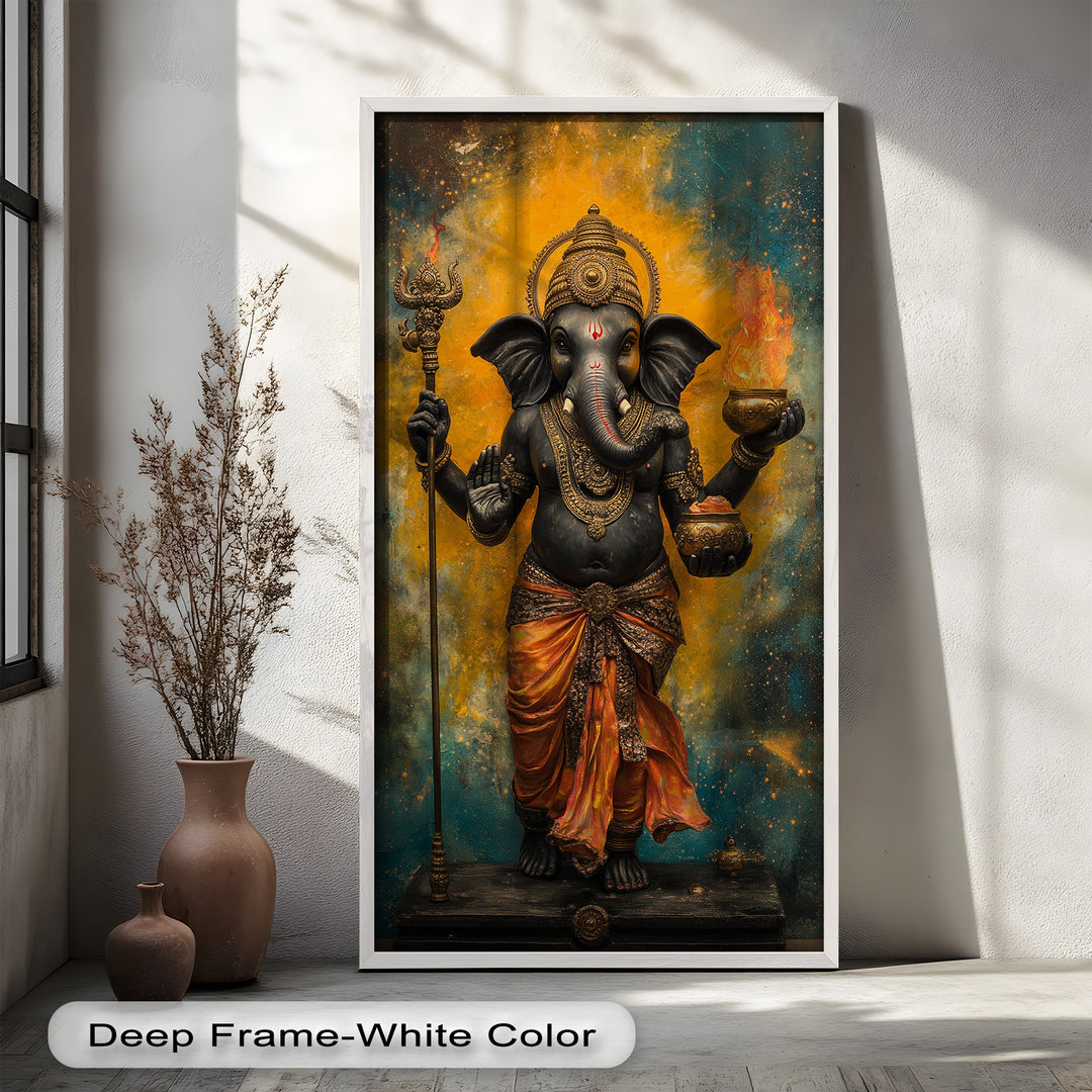 Stehende Ganesha-Wandkunst – Religiöses Ölgemälde