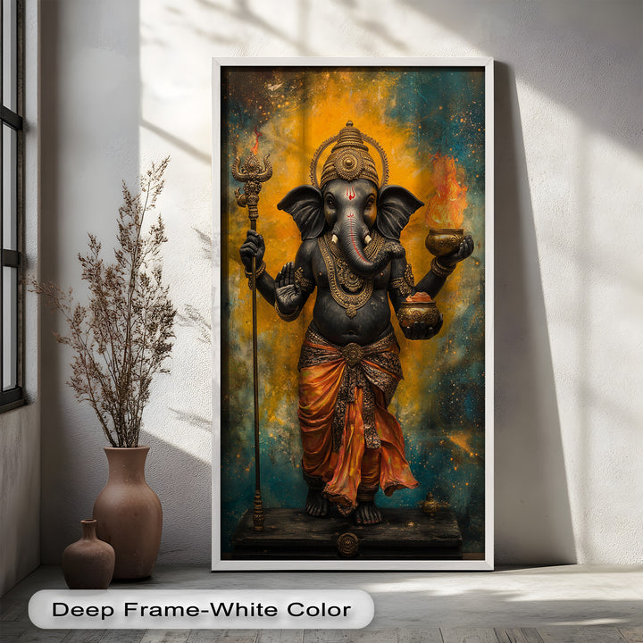 Stehende Ganesha-Wandkunst – Religiöses Ölgemälde