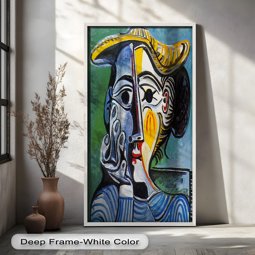Woman in Striped Shirt – Bold Cubist Picasso Oil Painting