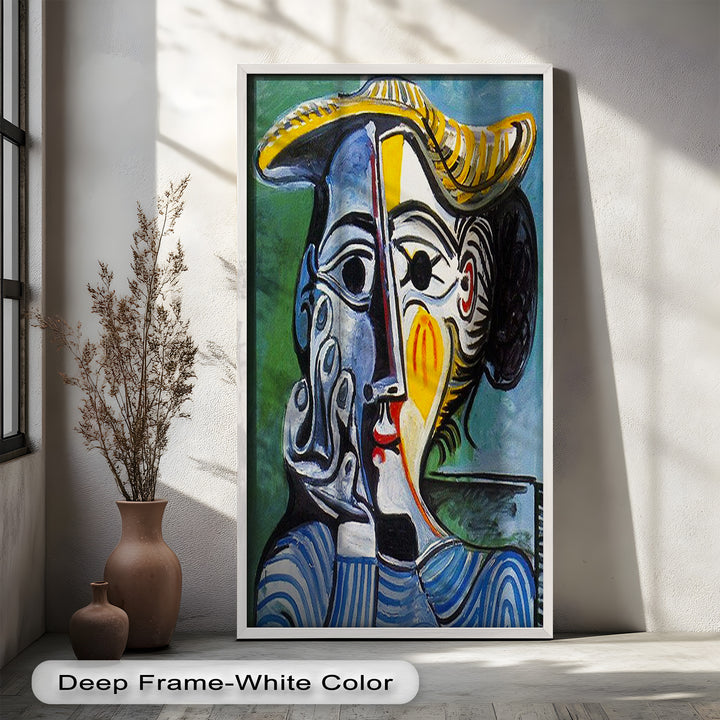 Woman in Striped Shirt – Bold Cubist Picasso Oil Painting