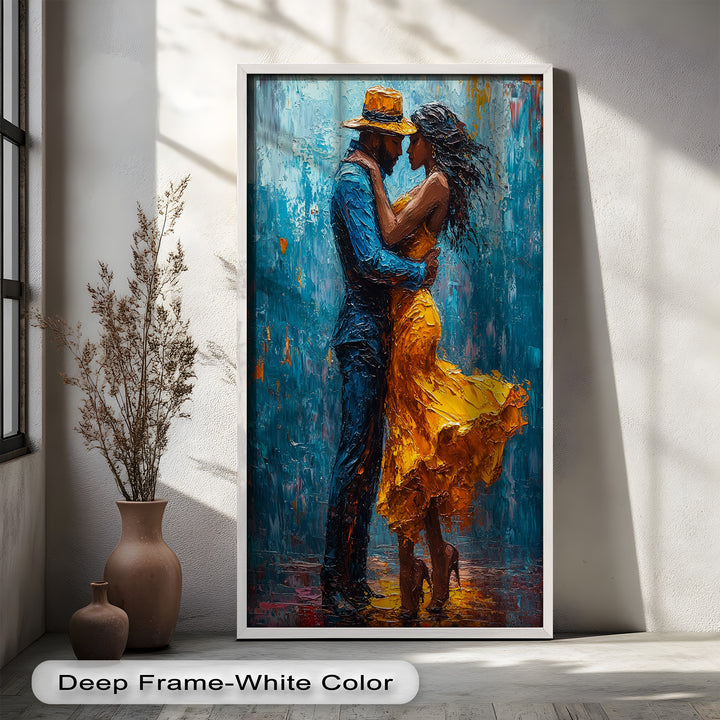 Golden Rhythm – Passionate Dance in the Rain Love Oil Painting
