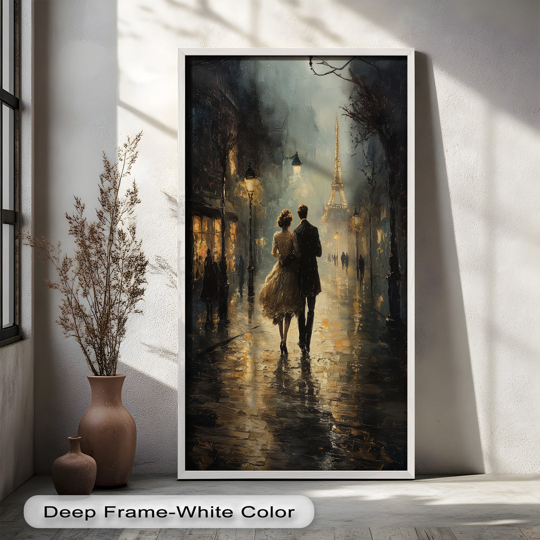 Paris Promenade – Lovers Strolling Toward the Eiffel Tower Love Oil Painting
