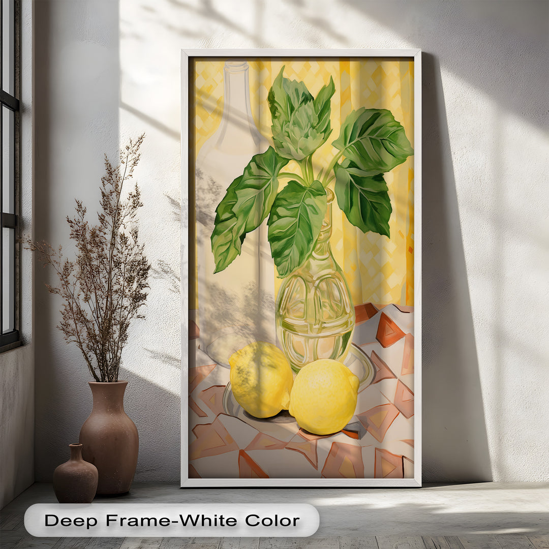 Lemon & Leaf Kitchen Art – Framed Oil Painting
