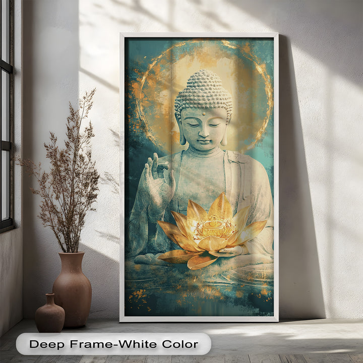 Golden Lotus Buddha Wall Art – Religious Oil Painting