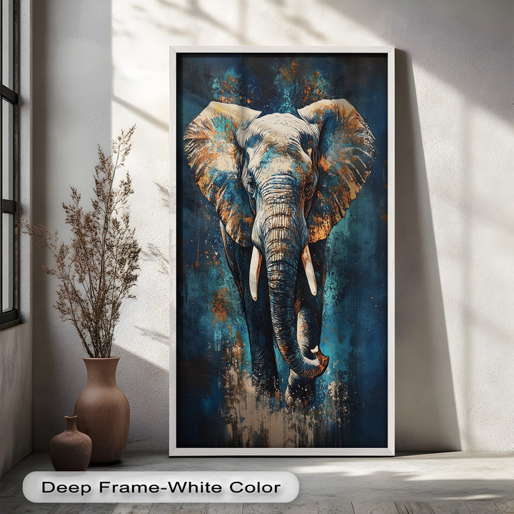 Elephant in Blue Tones - Animal Oil Painting
