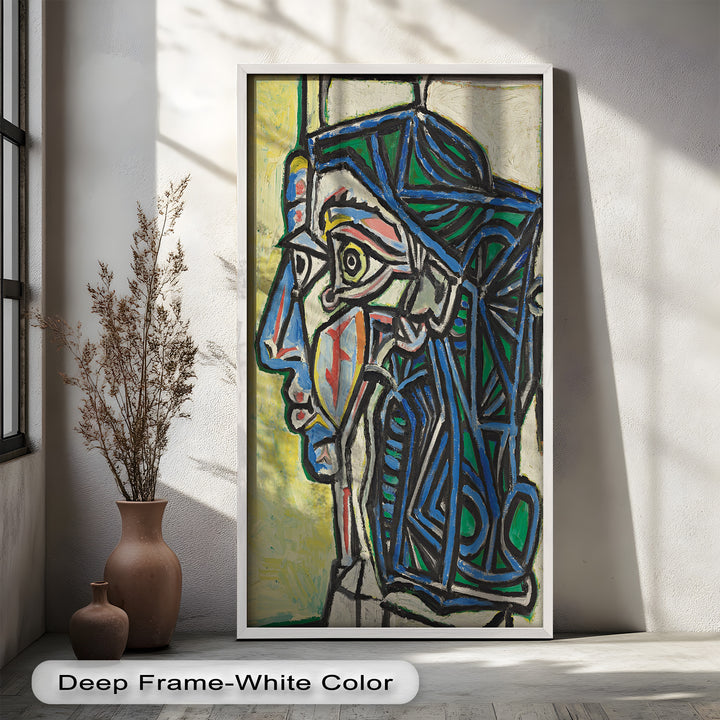 Geometric Portrait with Cyan and Emerald Tones - Picasso Oil Painting
