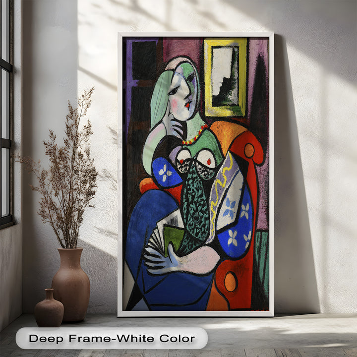 Abstract Woman Reading on Red Armchair - Picasso Oil Painting