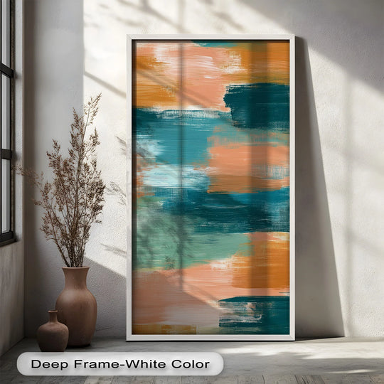 The abundant negative space accentuates the textured brushstrokes and vibrant hues of this abstract oil painting wall art, creating a captivating visual rhythm.