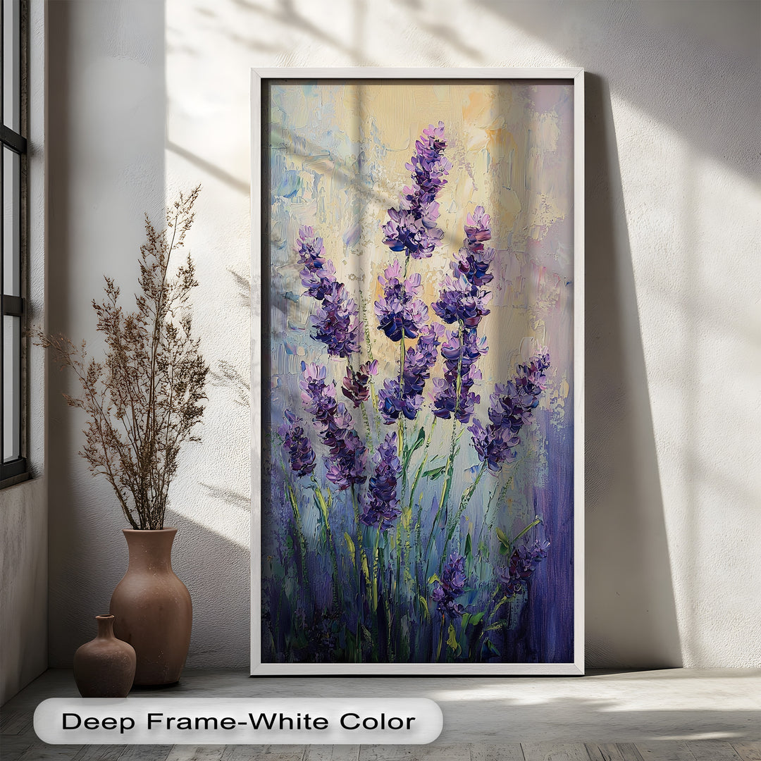 Lavender Blooms in Textured Harmony - Flower Oil Painting