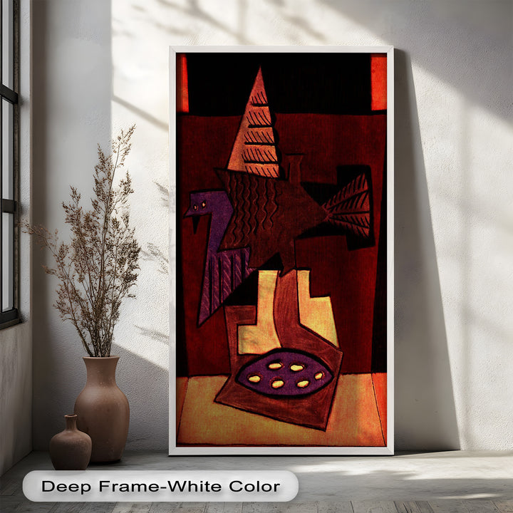 Abstract Bird & Bowl Wall Art – Cubist Oil Painting