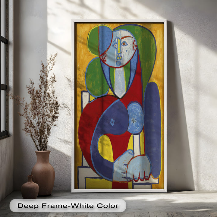 Seated in Silence – Colorful Cubist Portrait Oil Painting