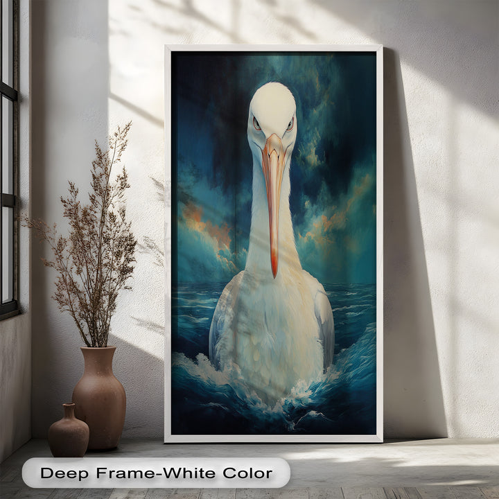 Stork Amid Ocean Storm - Animal Oil Painting