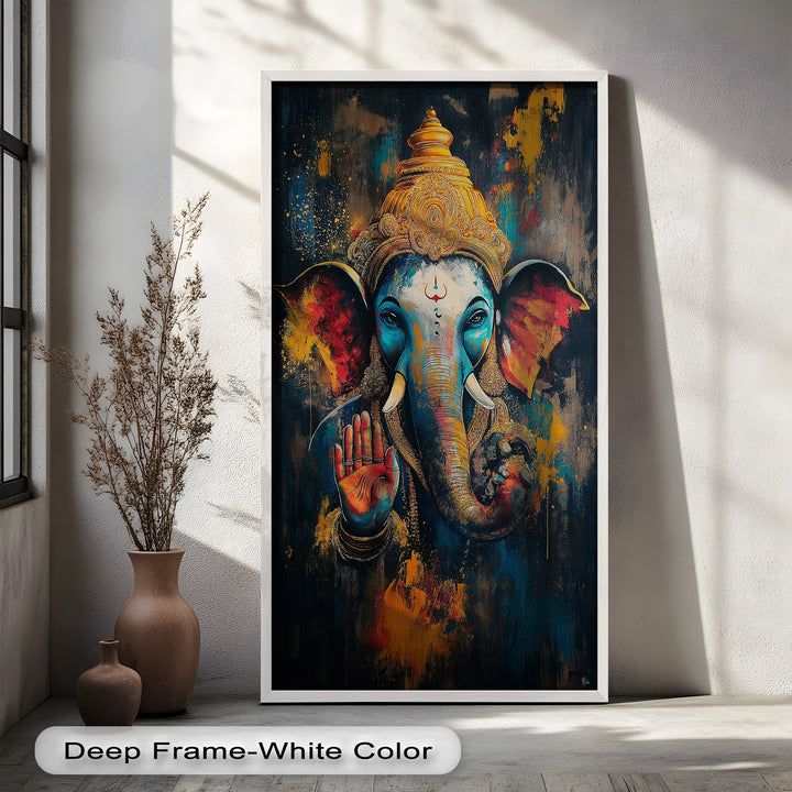 Lebendige Ganesha-Wandkunst – Religiöses Ölgemälde