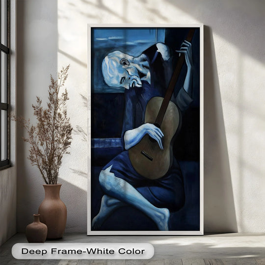 Dominant blues define this Melancholy Strings reproduction, a sorrowful Picasso oil painting decoration showcasing the artist's Blue Period.