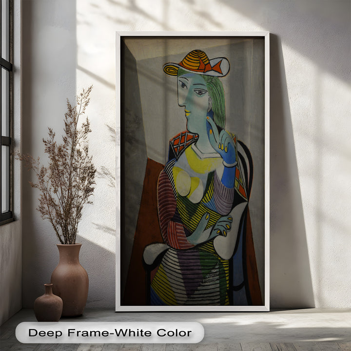 Striped Thoughts – Colorful Woman in Hat Picasso Oil Painting