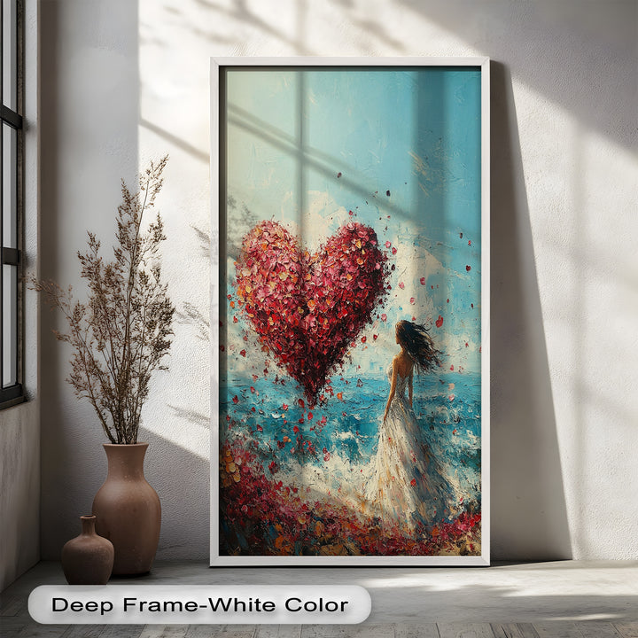 Petals of Love – Romantic Woman by the Sea Love Oil Painting