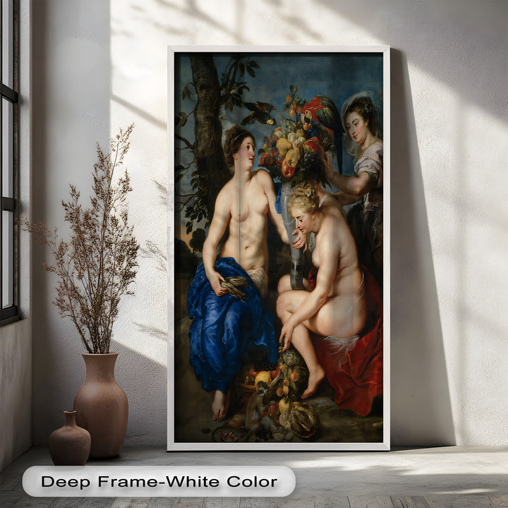 Bountiful Companions – Renaissance Oil Painting of Fruit and Femininity