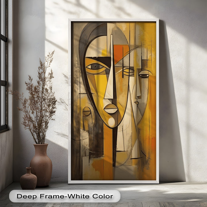 Golden Echoes – Cubist Expression of Faces in Motion Picasso Oil Painting