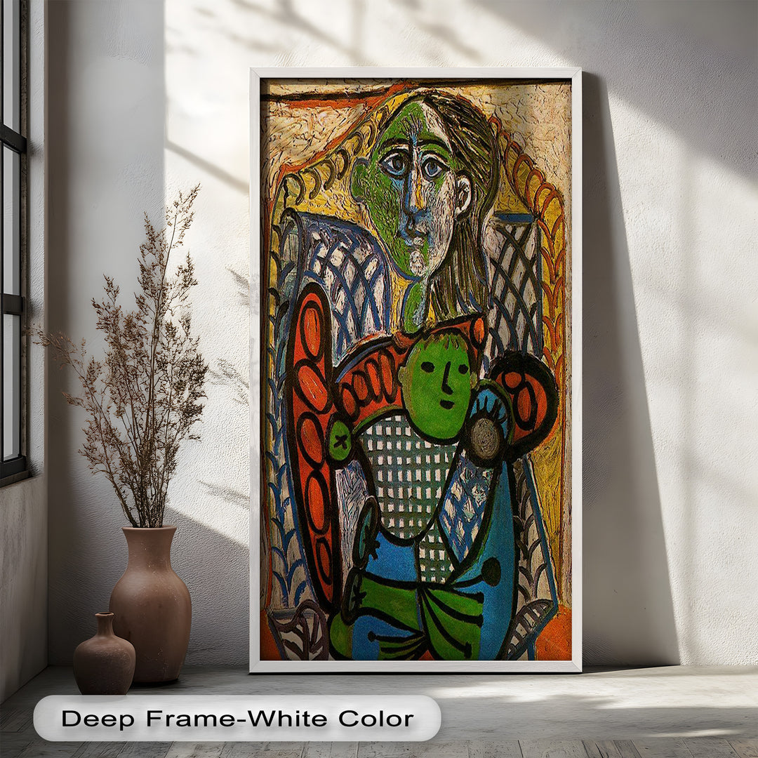 Green Embrace – Mother and Child Picasso Oil Painting