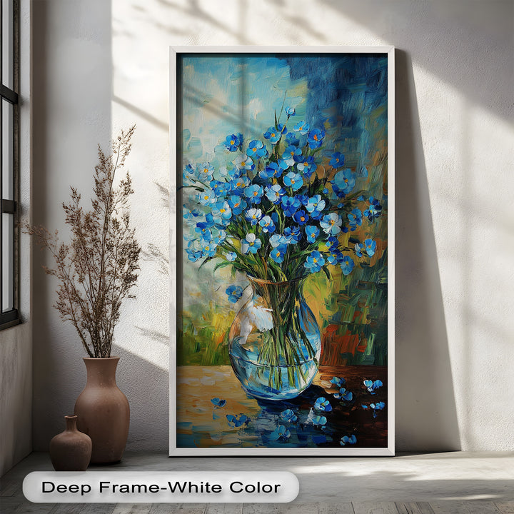 Blue Wildflower Bouquet Wall Art – Floral Oil Painting