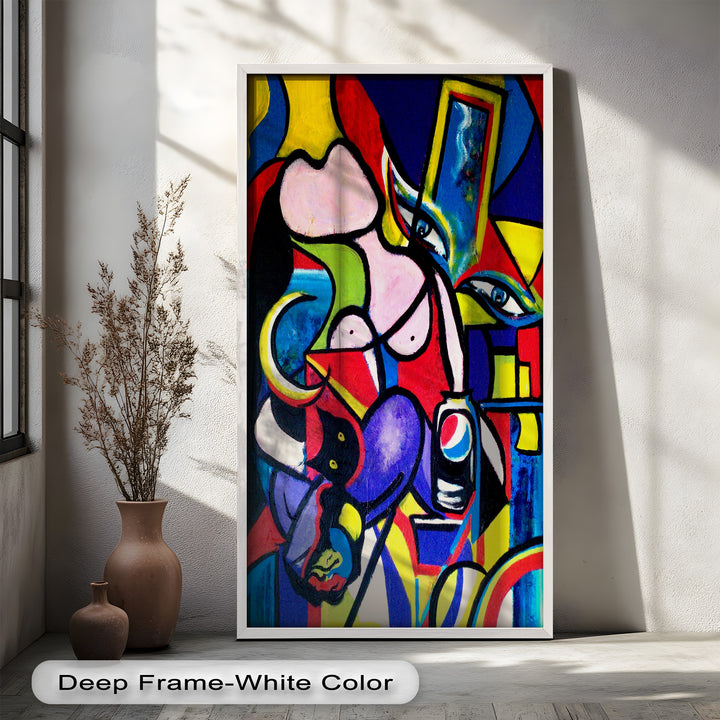 Pop Cubist Woman Wall Art – Abstract Framed Oil Painting