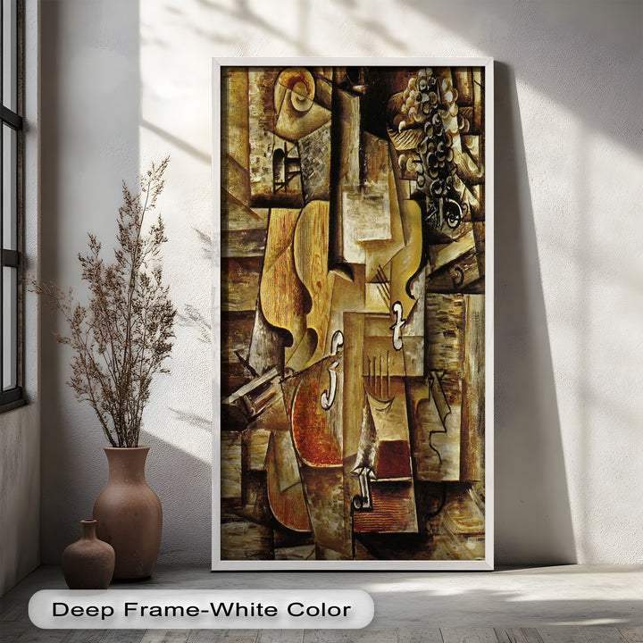 Violin & Grapes Wall Art – Cubist Still Life Oil Painting