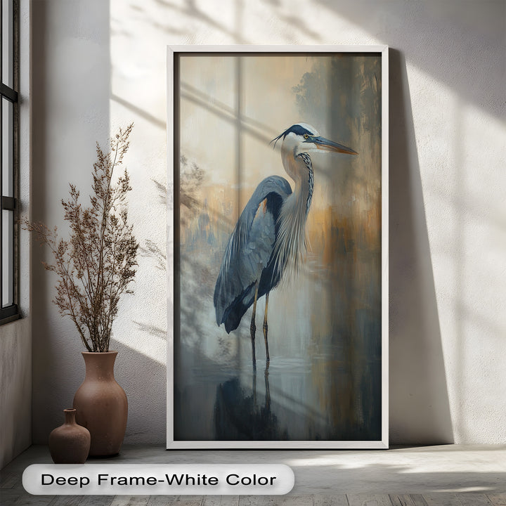 Heron in Misty Reflections - Animal Oil Painting