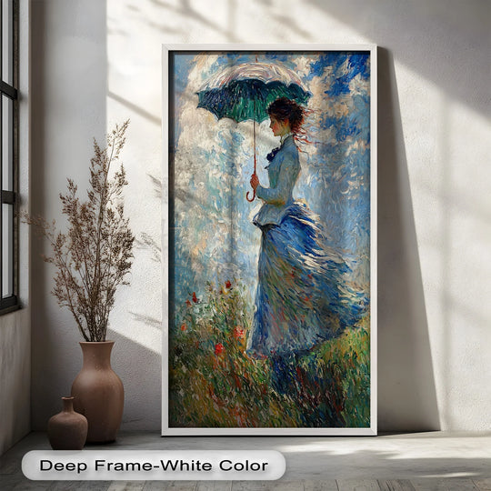 Exemplifying the abstract quality, the 'Lady in the Breeze' impressionist oil painting conveys movement and emotion through layered brushstrokes, enhancing the oil painting home decor.